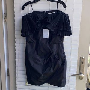 Alessandra Rich black ruched silk mini dress.